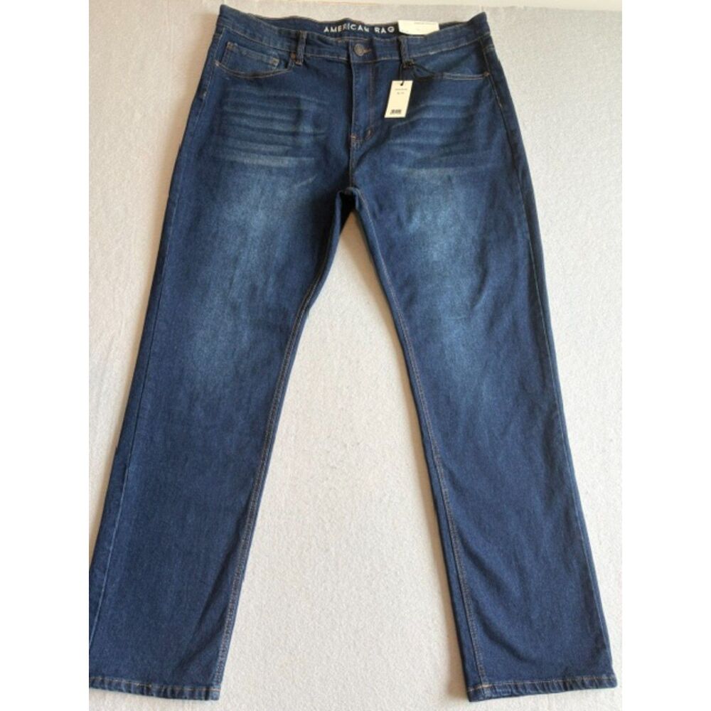 American Rag Mens Jeans 38x32 Comfort Stretch Straight Leg Dark Wash NWT